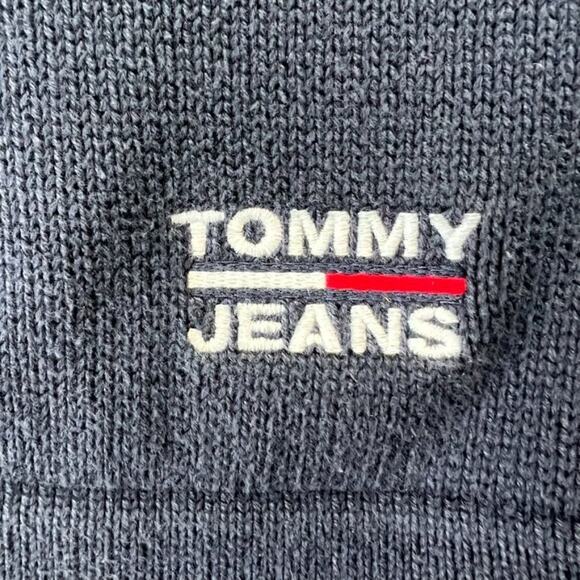 Tommy Jeans Sweater Mens Large Knit Blue Single White Red Striped on Sides Y2K - Picture 3 of 8